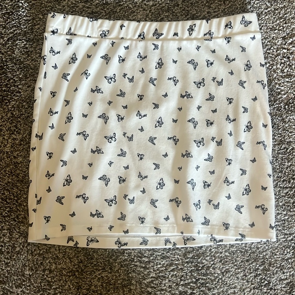SO White Mini Skirt with Black Butterfly Print